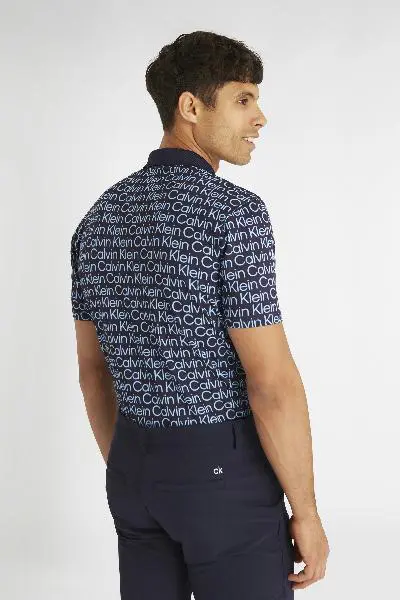 Calvin Klein Print Polo Shirt - Evening Blue - Image 3